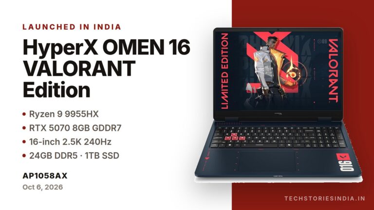 HP HyperX OMEN 16 ap1058AX (DL5J7PA) VALORANT Limited Edition gaming laptop in RIOT blue with 16-inch 2.5K 240Hz display, AMD Ryzen 9 9955HX, RTX 5070 8GB GDDR7, 24GB DDR5 and 1TB SSD, available on Amazon India at Rs 2,59,999