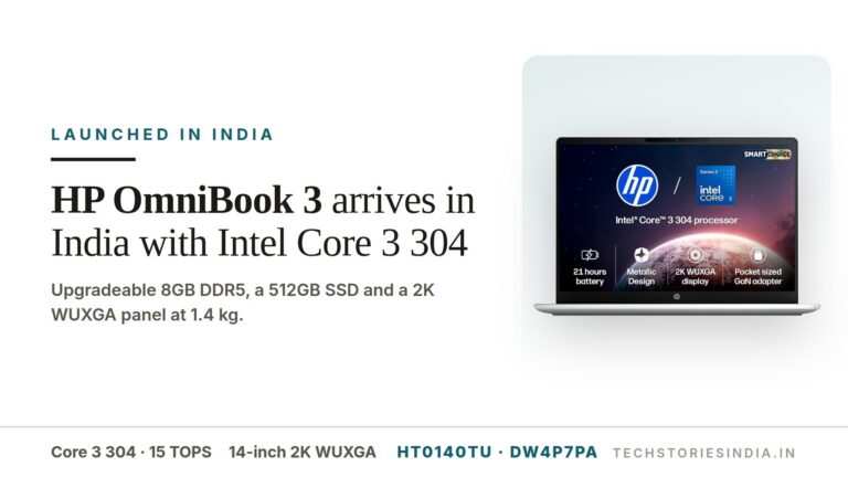 HP OmniBook 3 ht0140TU (DW4P7PA) laptop in Silver with 14-inch 2K WUXGA IPS display, Intel Core 3 304, 8GB DDR5 and 512GB SSD, available on Amazon India at Rs 75,663