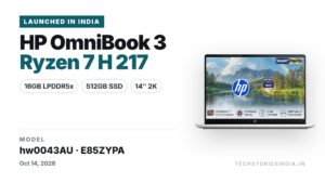 HP OmniBook 3 hw0043AU E85ZYPA laptop in Silver with 14-inch 2K WUXGA display, AMD Ryzen 7 H 217, 16GB RAM and 512GB SSD, available on Amazon India at Rs 1,04,990