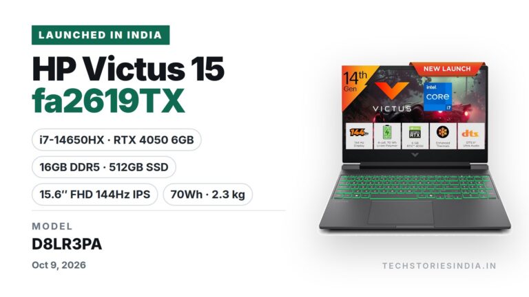 HP Victus 15 fa2619TX (D8LR3PA) gaming laptop in Mica Silver with 15.6-inch FHD 144Hz display, Intel Core i7-14650HX, RTX 4050 6GB, 16GB DDR5, 512GB SSD, available on Amazon India at Rs 1,35,490