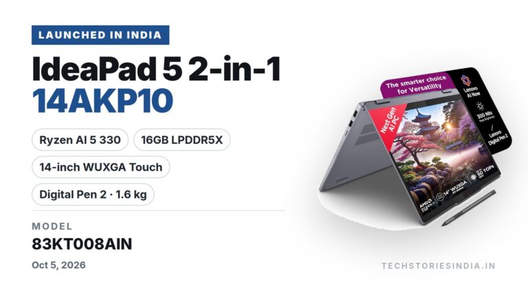Lenovo IdeaPad 5 2-in-1 14AKP10 83KT008AIN convertible laptop in Luna Grey with 14-inch WUXGA IPS touch display, AMD Ryzen AI 5 330, 16GB RAM, 512GB SSD and Lenovo Digital Pen 2, available on Amazon India at Rs 1,29,990