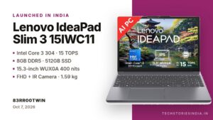 Lenovo IdeaPad Slim 3 15IWC11 83RR00TWIN laptop in Luna Grey with 15.3-inch WUXGA IPS display, Intel Core 3 304, 8GB DDR5 and 512GB SSD, available on Amazon India at Rs 84,990