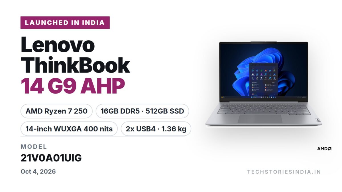 Lenovo ThinkBook 14 G9 AHP 21V0A01UIG laptop in Arctic Grey with 14-inch WUXGA IPS display, AMD Ryzen 7 250, 16GB RAM and 512GB SSD, available on Amazon India at Rs 93,490