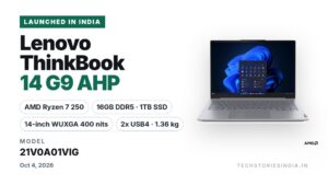Lenovo ThinkBook 14 G9 AHP 21V0A01VIG laptop in Arctic Grey with 14-inch WUXGA IPS display, AMD Ryzen 7 250, 16GB RAM and 1TB SSD, available on Amazon India at Rs 1,05,990
