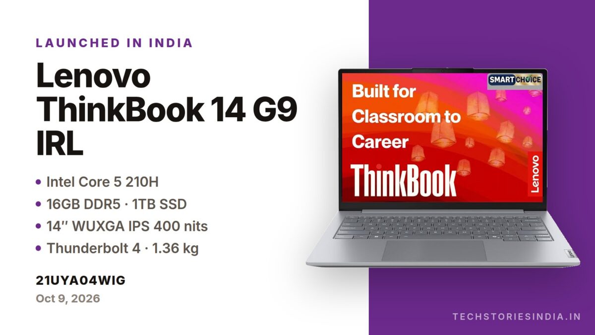 Lenovo ThinkBook 14 G9 IRL 21UYA04WIG laptop in Arctic Grey with 14-inch WUXGA IPS display, Intel Core 5 210H, 16GB RAM, 1TB SSD, Windows 11, available on Amazon India at Rs 95,990