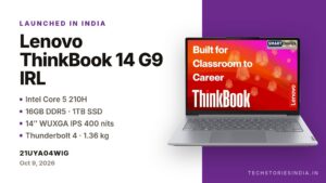 Lenovo ThinkBook 14 G9 IRL 21UYA04WIG laptop in Arctic Grey with 14-inch WUXGA IPS display, Intel Core 5 210H, 16GB RAM, 1TB SSD, Windows 11, available on Amazon India at Rs 95,990
