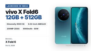 vivo X Fold6 foldable smartphone in Nebula Teal with 8.02-inch AMOLED main display, 200MP ZEISS triple camera and Dimensity 9500 Super Edition, available on Amazon India at Rs 2,19,999